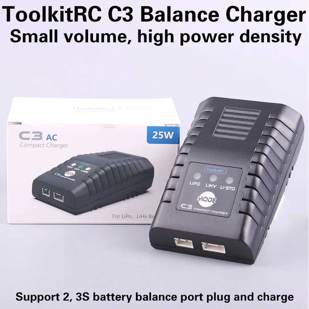 ToolkitRC C3 2-3S Lipo LiHV Charge Functionaliteit Handig One-touch Opslag Mode Compacte AC Balance Charger voor RC Model