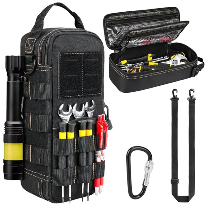 Heavy Duty Tool Bag Tactical Tool Organizer Portable Practical Multi-Pocket Bag with Carabiner and Retractable Cord
