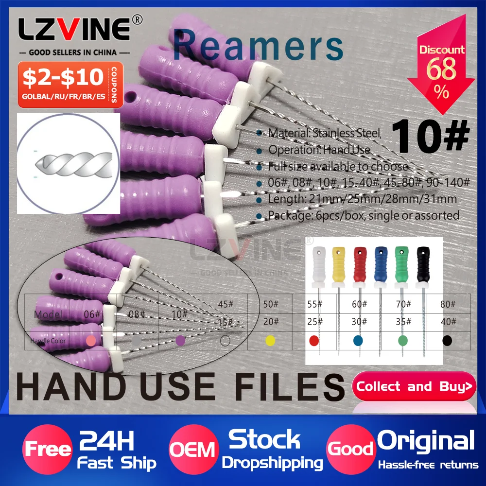 

6Pcs/BoxDental R Files 31mm/25mm 10#Hand Use Files Stainless Steel Reamers Root Canal Files Dentistry Endodontic Instruments 20#