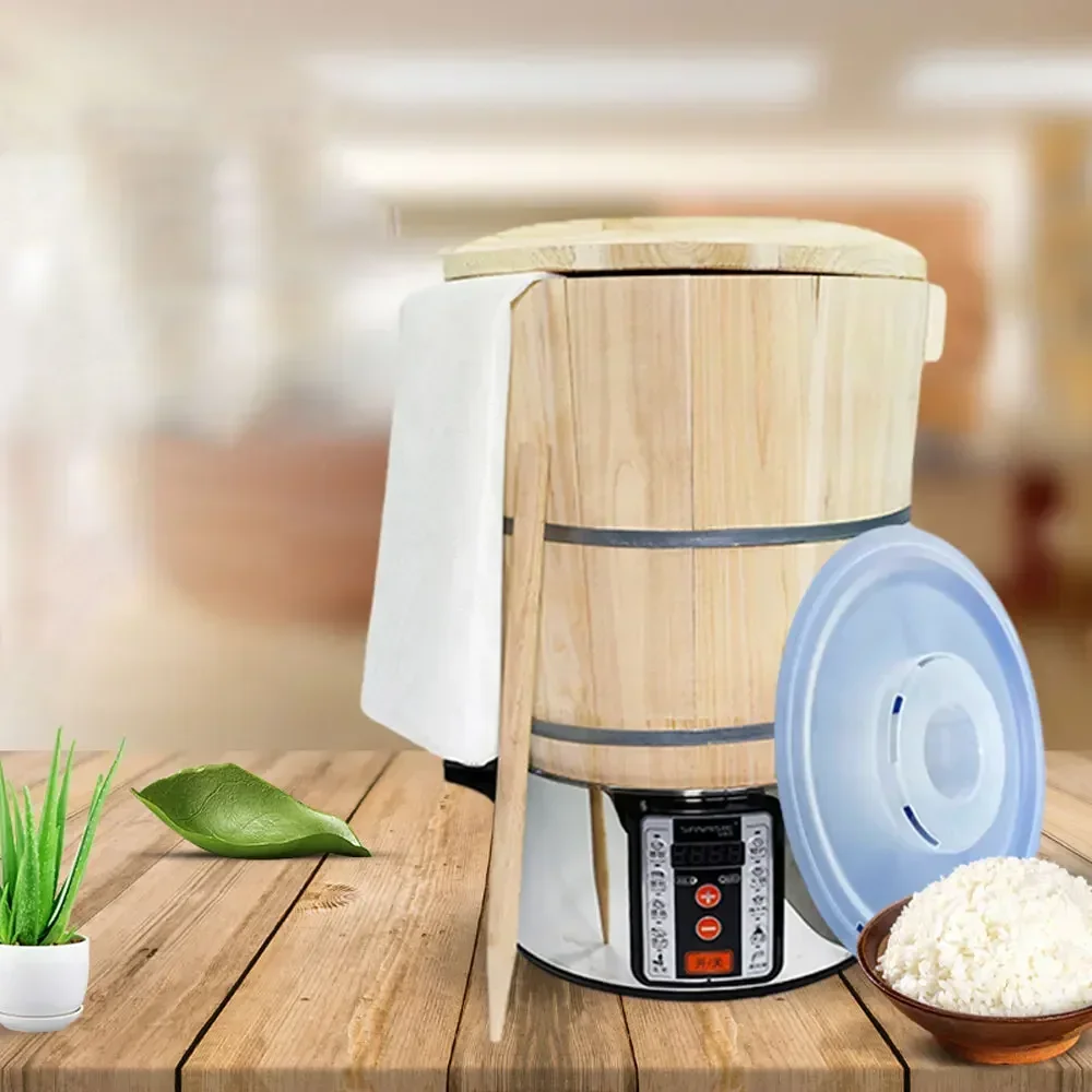 #￥13L Commercial Electric Steamer Stainless Steel Steamed Rice Wooden Bucket Lid Glutinous Rice Steamer Regular Insulation