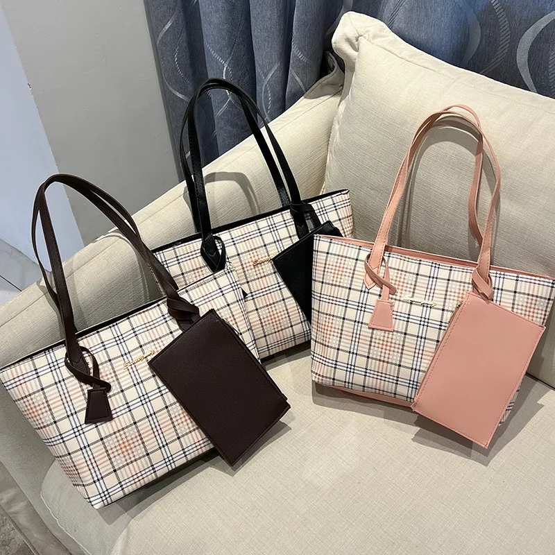 2024 Checkered Print Tote Bag Ladies Handbag Large Capacity Shoulder Bag Women's Korean Fashion New Portable Shopping Bag