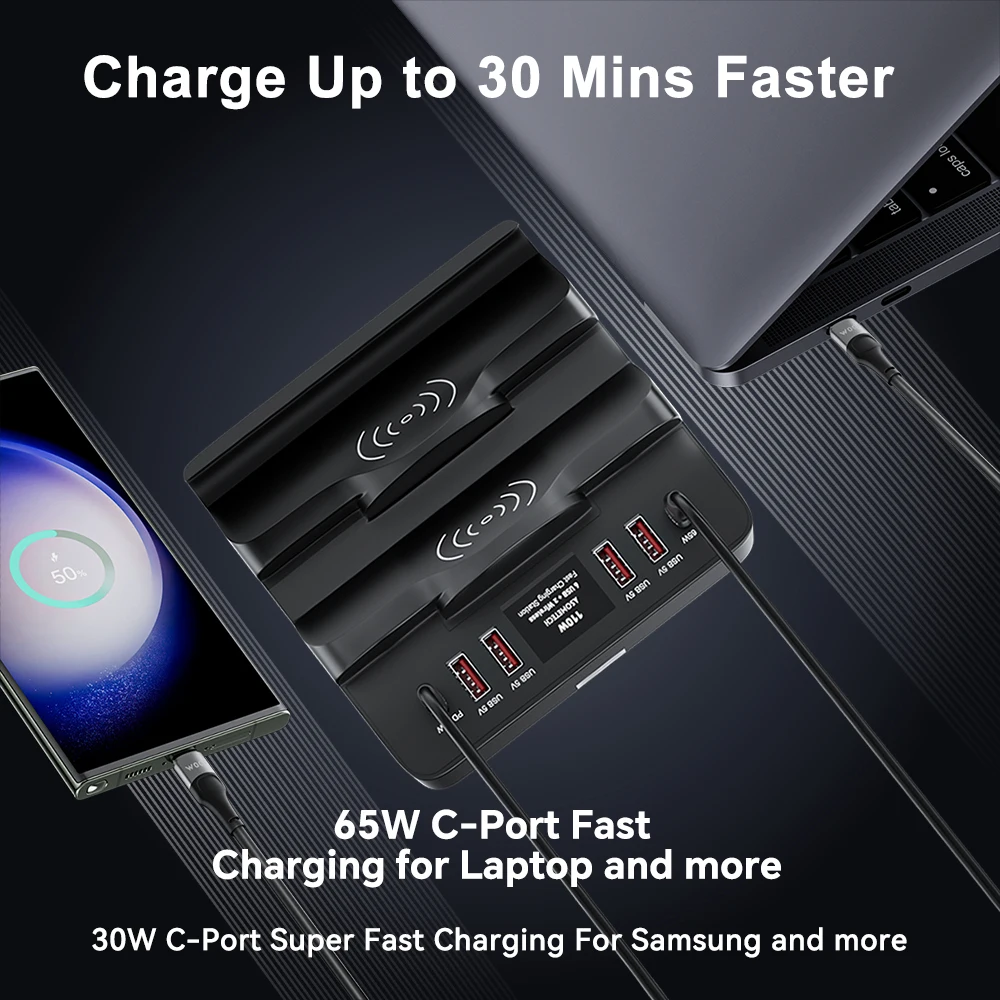 110W 6 Port USB Charger Station Dual Fast Wireless Charging Type C QC3.0 PD3.0 65W Quick Charge For iPhone Xiaomi Samsung Laptop