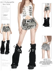 Estate donna Dark Academia 2000s Grunge Kpop giapponese Gyaru pantaloncini di jeans a vita bassa pantaloni caldi in Denim grafico Y2k Streetwear Harajuku