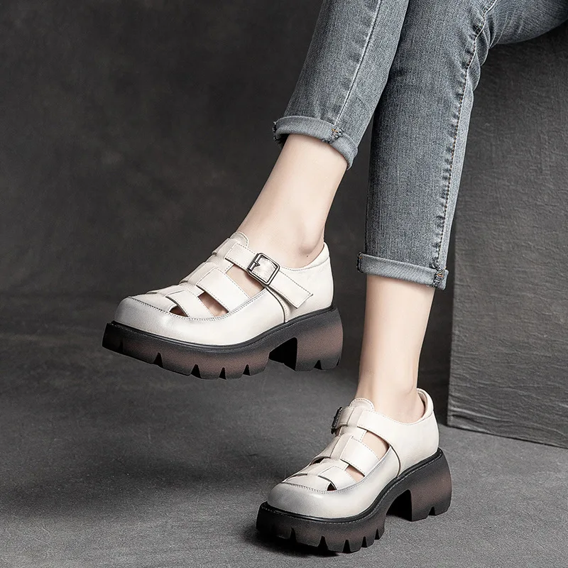 Summer Women Shoes Round Toe Low Heel Shoes Women Solid Women Sandals Casual Genuine Leather Shoes for Women fashion loafers