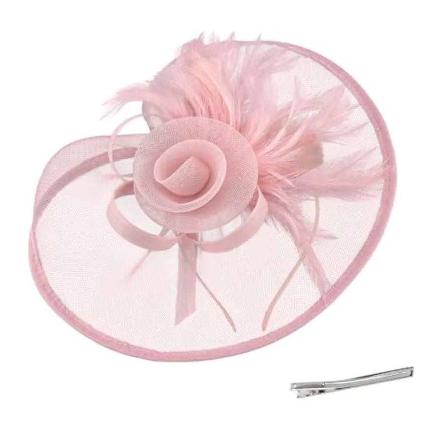 Pink Fascinators Hats for Women Tea Party Hats for Women Vintage Headband Headpieces Flower Mesh Ribbons Feathers on a Headband