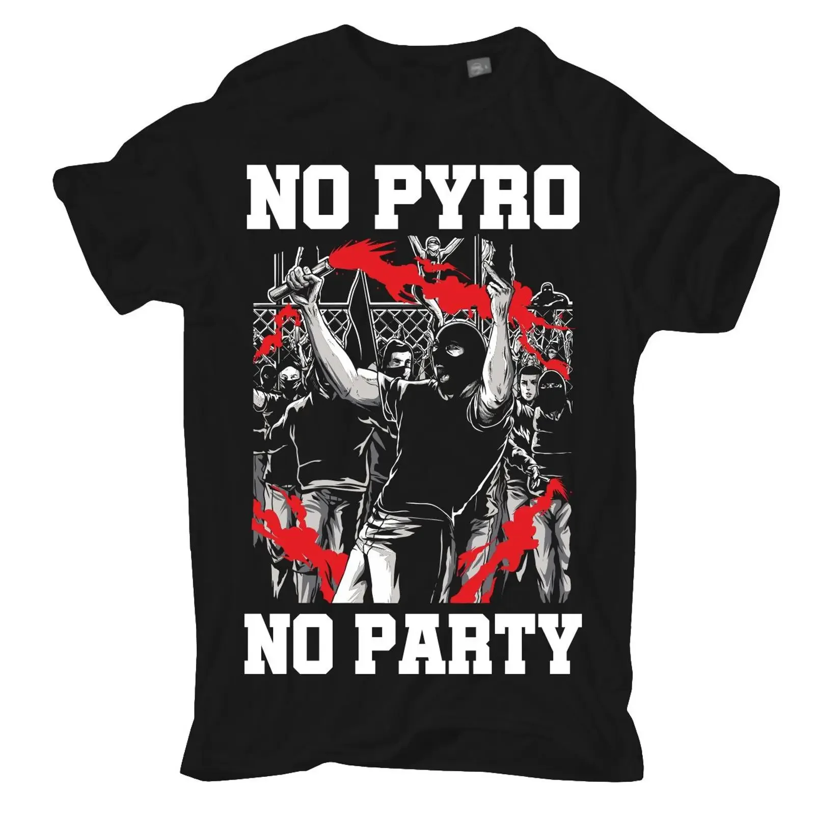 Herren T Shirt NO PYRO PARTY Ultras Stadion Fussball auswärts Heimspiel vintage Washed Breathable Top For Everyday Wear