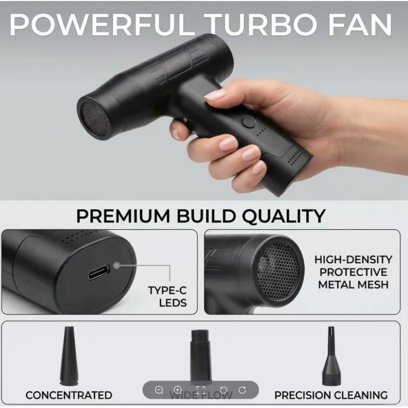 2 in 1 Cordless Blower Vacuum Cleaner Handheld Rechargeable Turbo Fan for Keyboard Car Home Cleaning