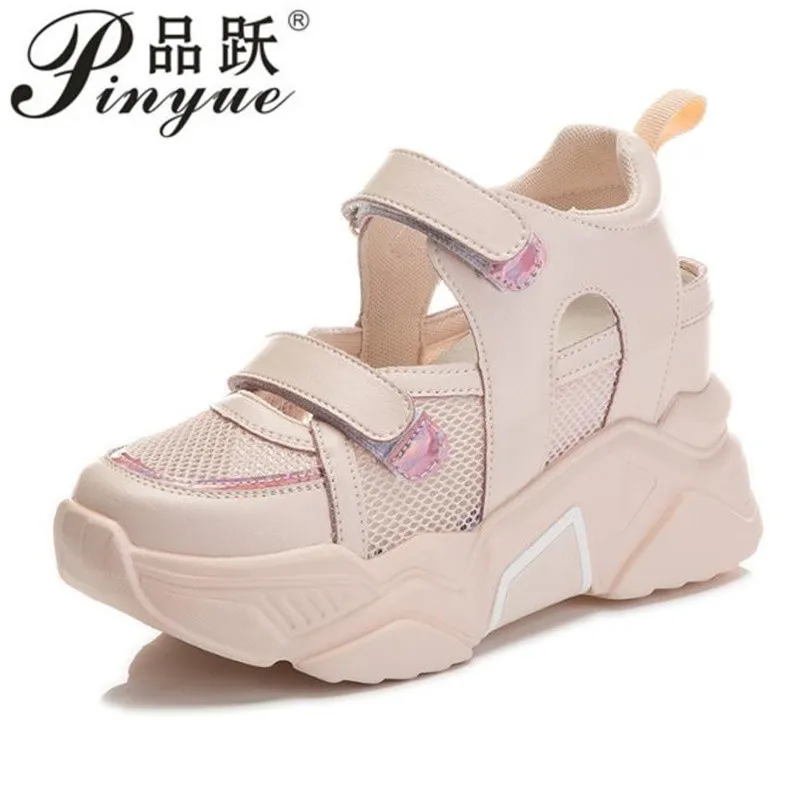 8cm Women Chunky Platform dermis Sneakers Fashion Lace Up Old Dad Shoes Mesh Breathable Basket Female pink Casual Shoes 34 39