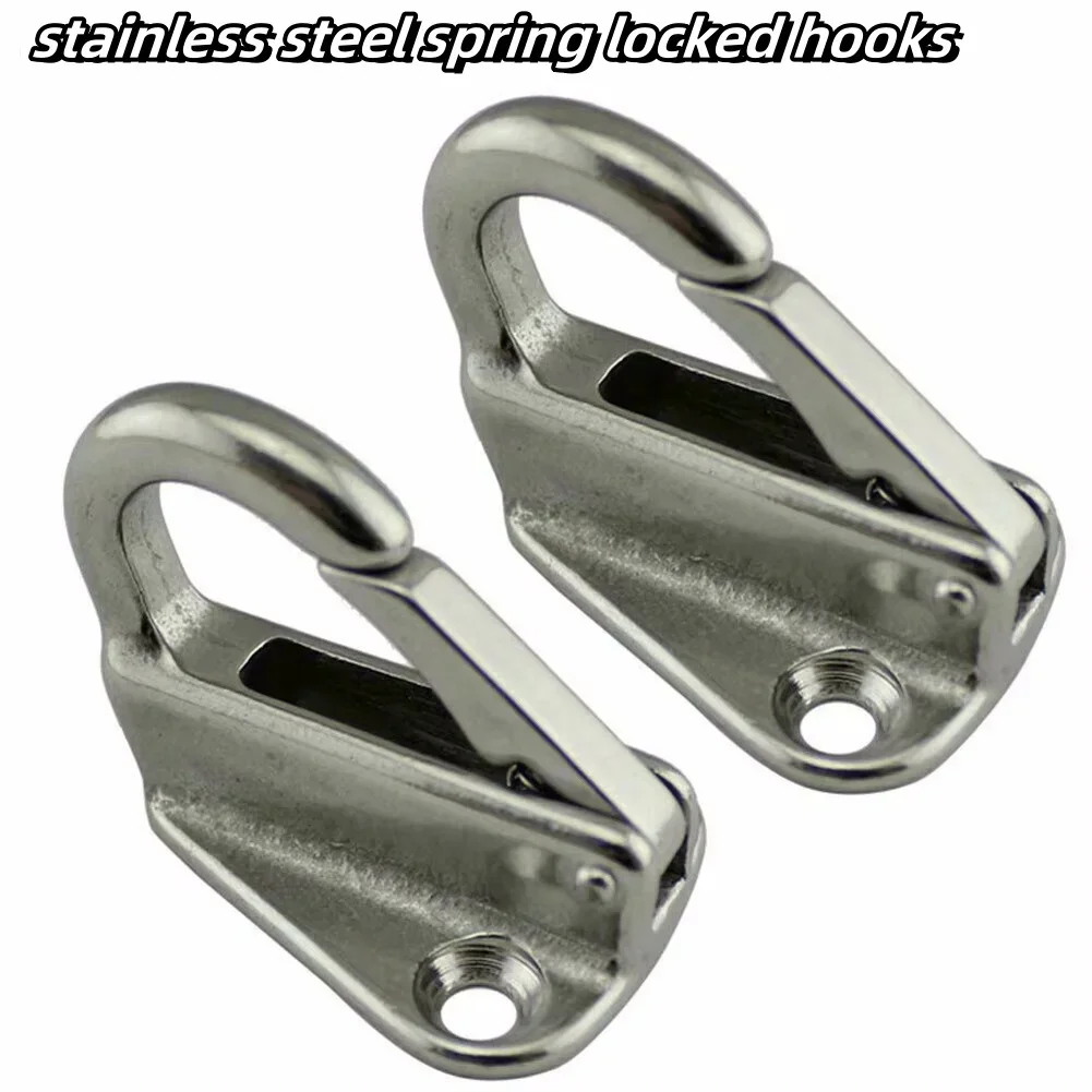 2 個マリン 316 ステンレス鋼スプリングロックフックマリンハードウェアステンレス鋼スプリングコートハンガーボートアクセサリー