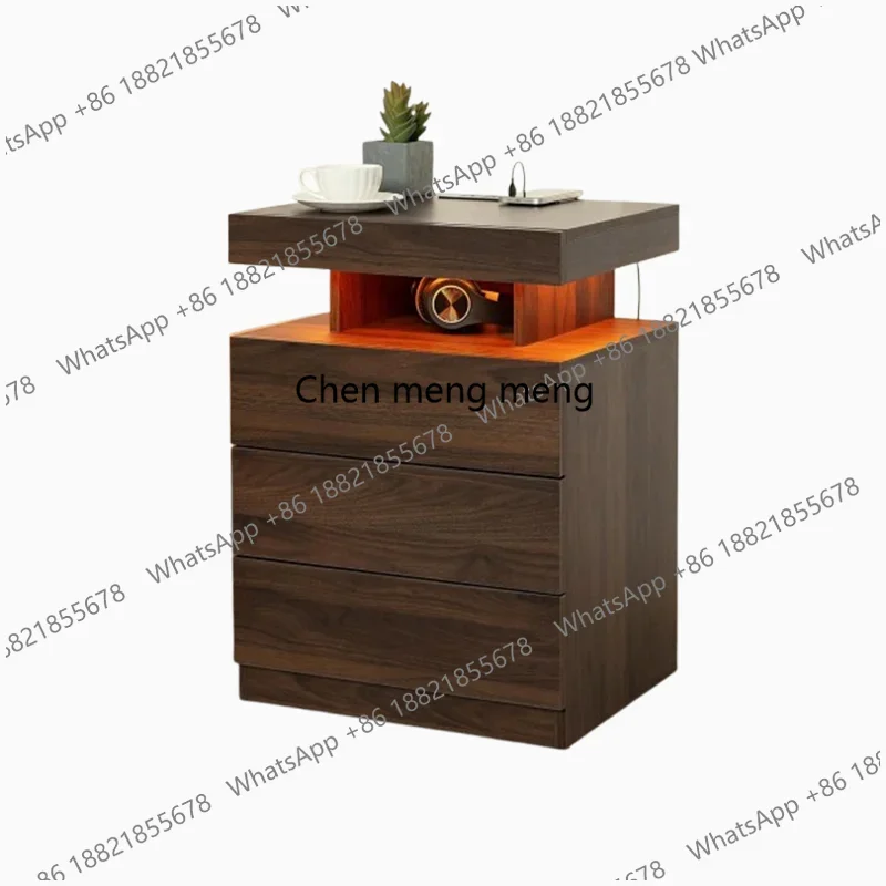 10 Nightstand Wireless Charging Station USB Port 3 Drawer Nightstand LED Light RGB Adjustable