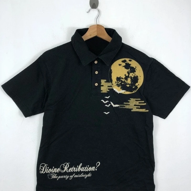 Japanese Brand SUKAJAN DEVINE RETRIBUTION Polo Shirt Men's Polo Summer Letter Printed T-shirt America Retro Street Hip Hop