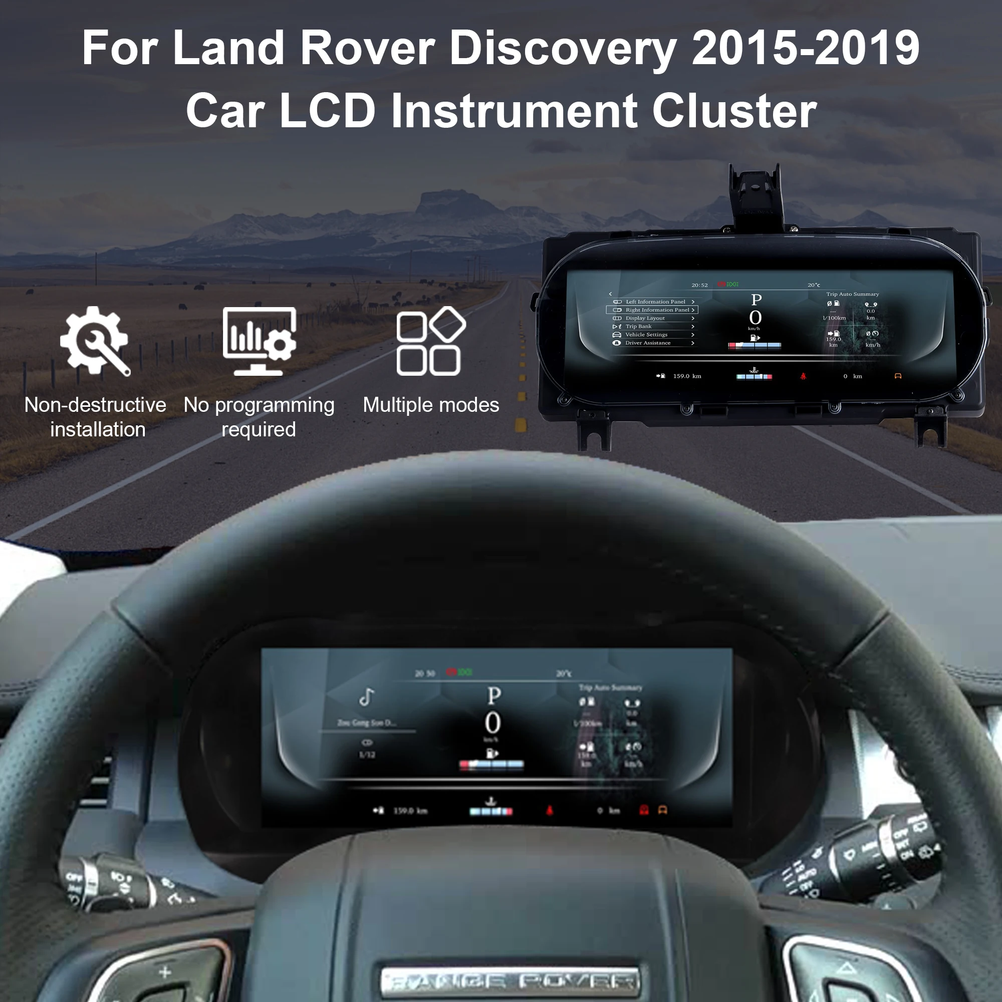 12.3’’ digital instrument cluster for Land Rover Discovery Sport 2015-2019 dashboard speedometer gauge, Carplay