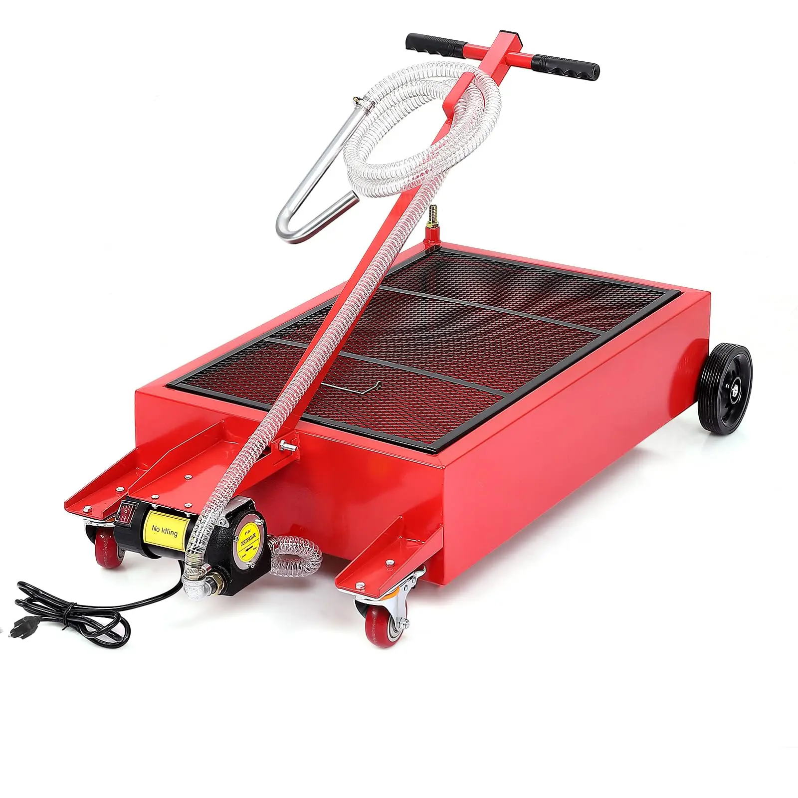20 Gal Low Profile Electric Oil Drain Pan with Pump, 110V Powered Rolling Waste Oil Extractor Cart, 8 ft Hose Folding Handle Dolly for Cars Trucks Buses RVs Garage Shop Use