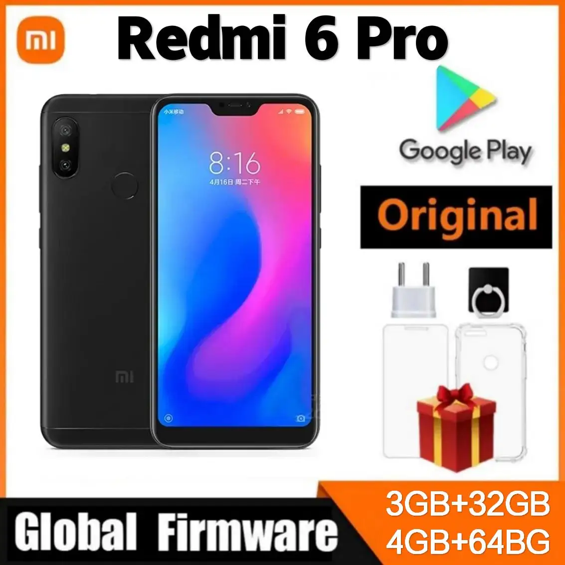 Xiaomi Redmi 6 Pro смартфон с 5,5-дюймовым дисплеем, процессором Snapdragon 4000, ОЗУ 4 Гб, ПЗУ 64 ГБ, 625 мАч, Android