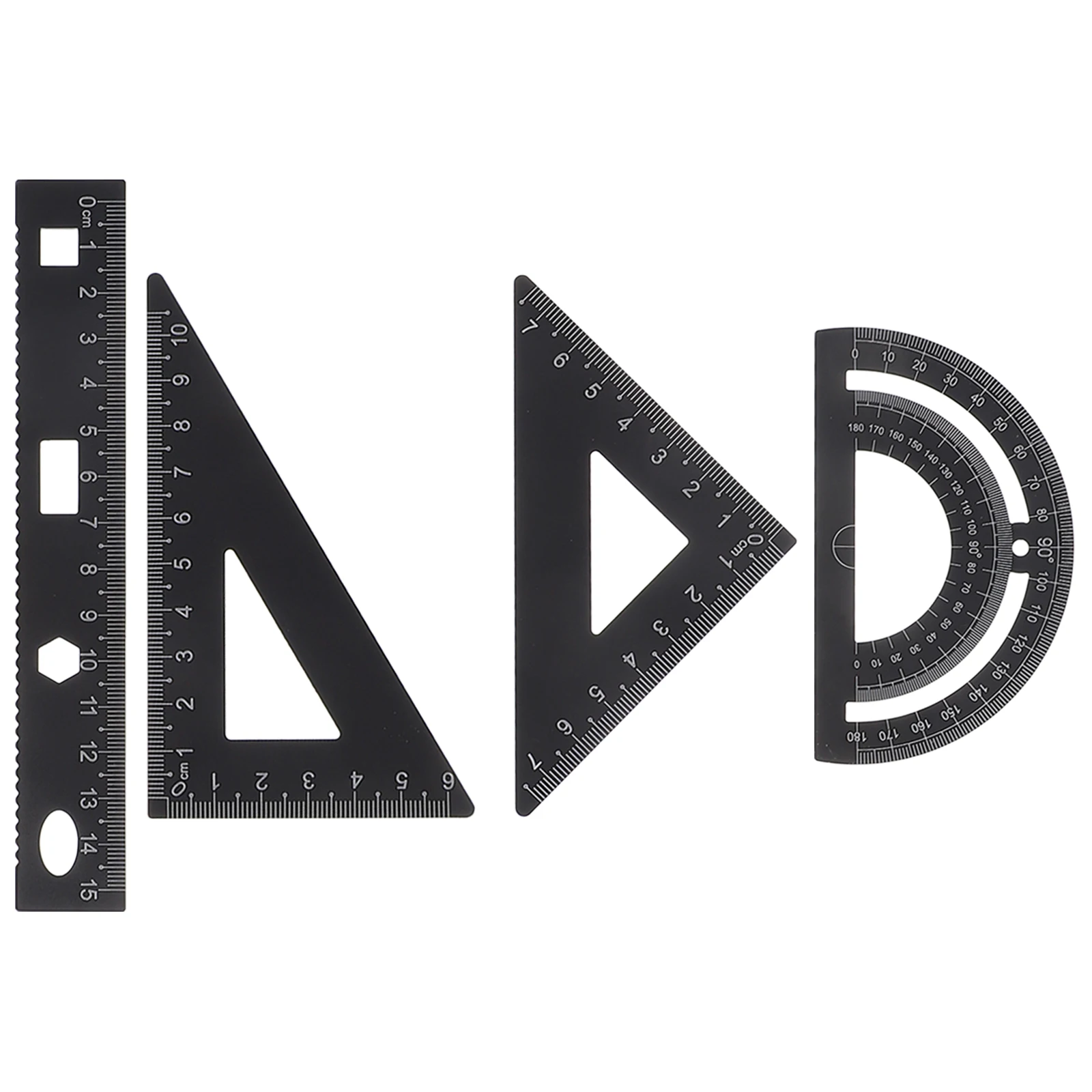 

4pcs Metal Ruler Set Geometry Tools For Students School Office Use Straight Edge Triangle Protractor Stationery Kit Drawing