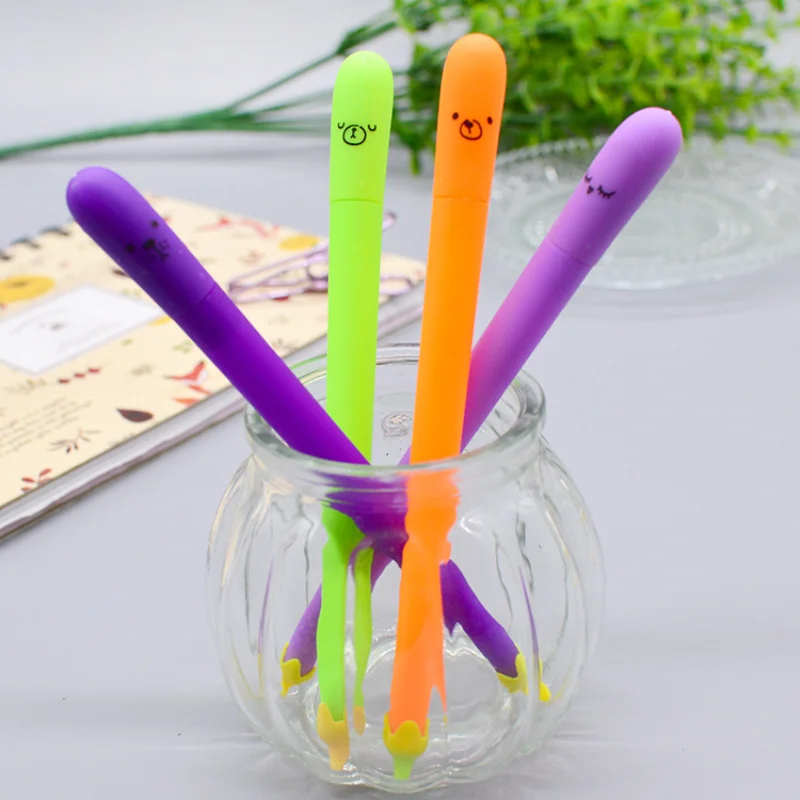 30 Pcs Korean Stationery Creative Cartoon Eggplant Shape Neutral Pens Cute Facial Expression Profile Character Signature Pen