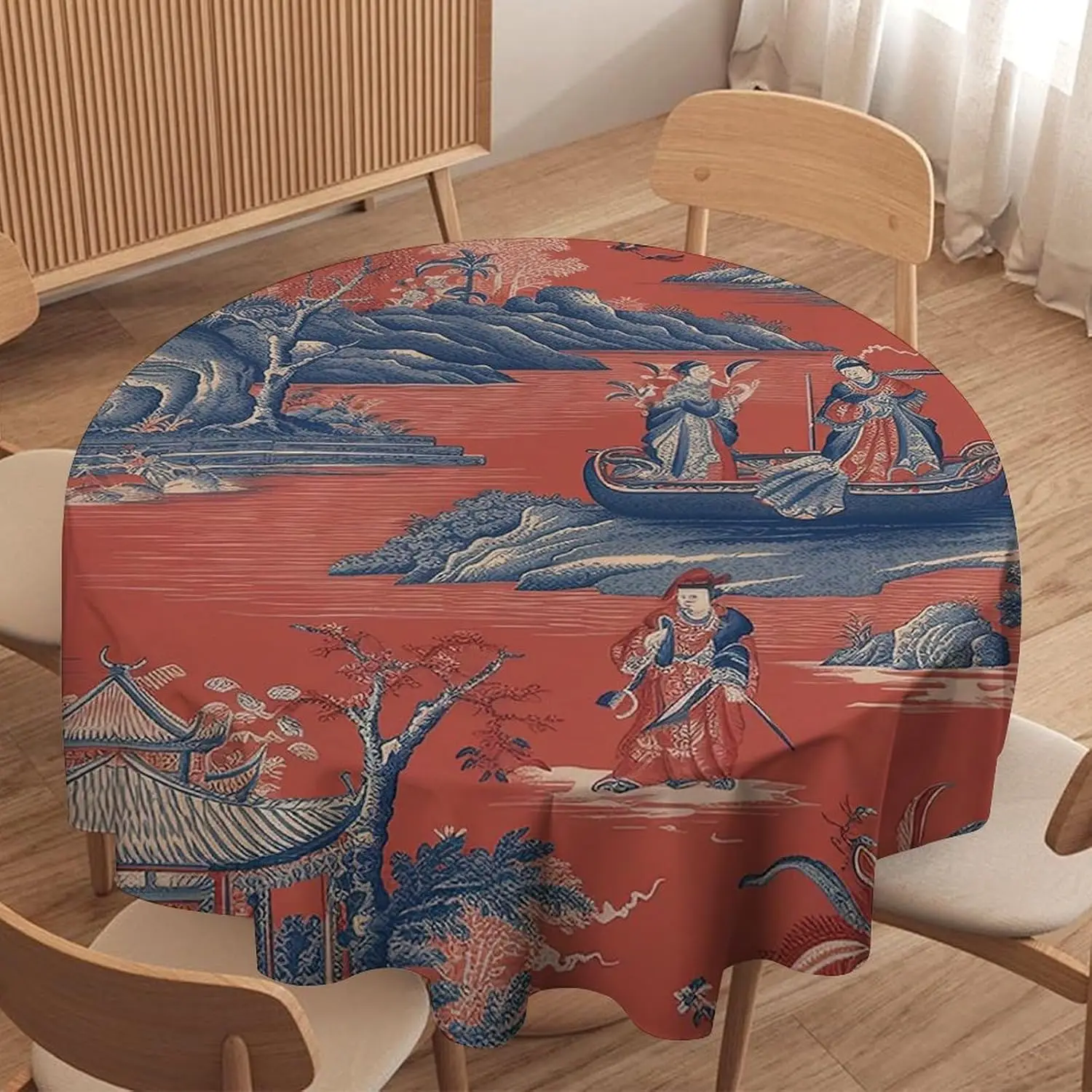 

Red And Blue Chinoiserie Dynasty Round Tablecloth 60in Table Cloth Round Cover Waterproof Stain Wrinkle Resistant Table Decor Fo