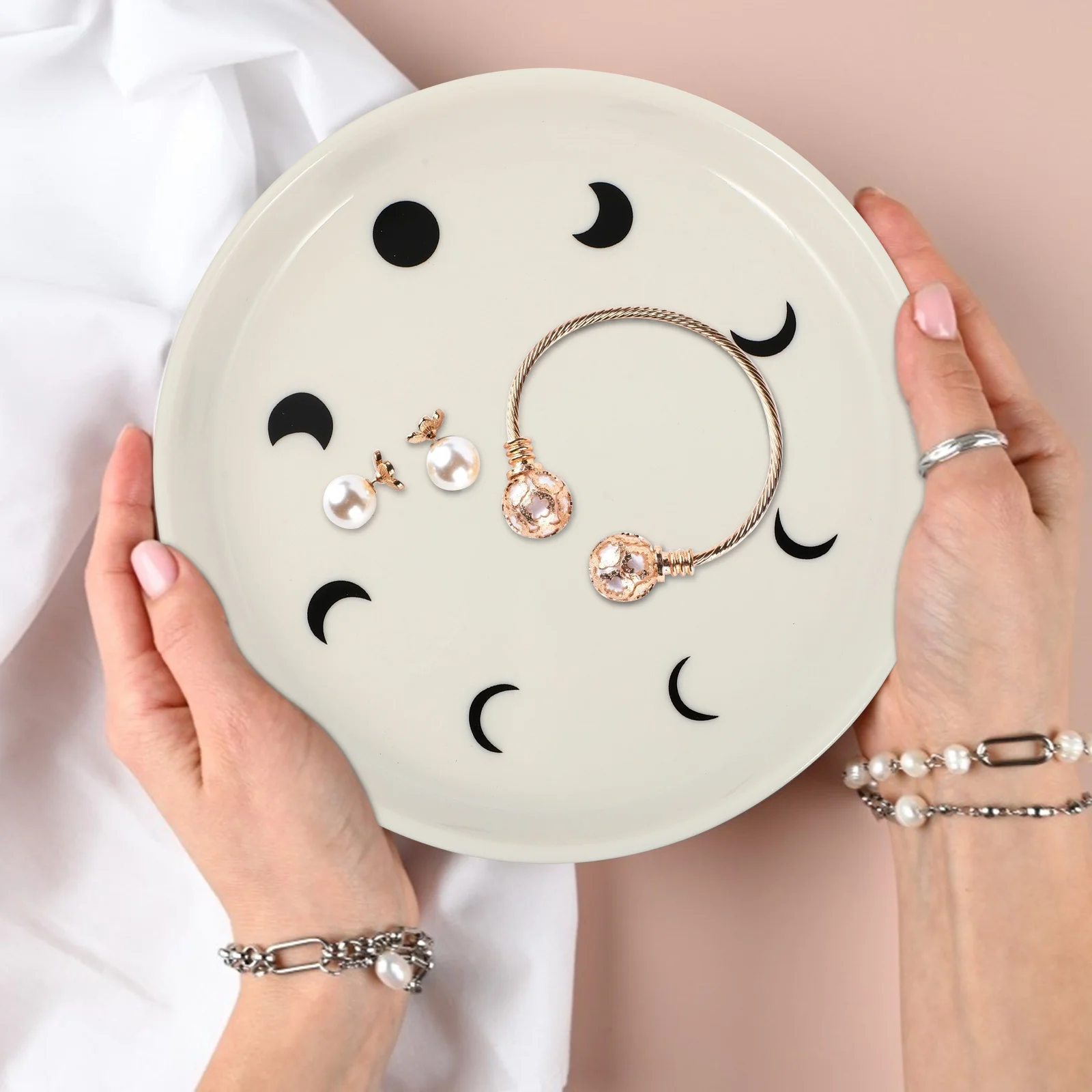 

1 шт., керамический лоток для хранения с лунным узором, поднос для ювелирных изделий, многофункциональная декоративная тарелка для суши, хлеба, колец, сережек