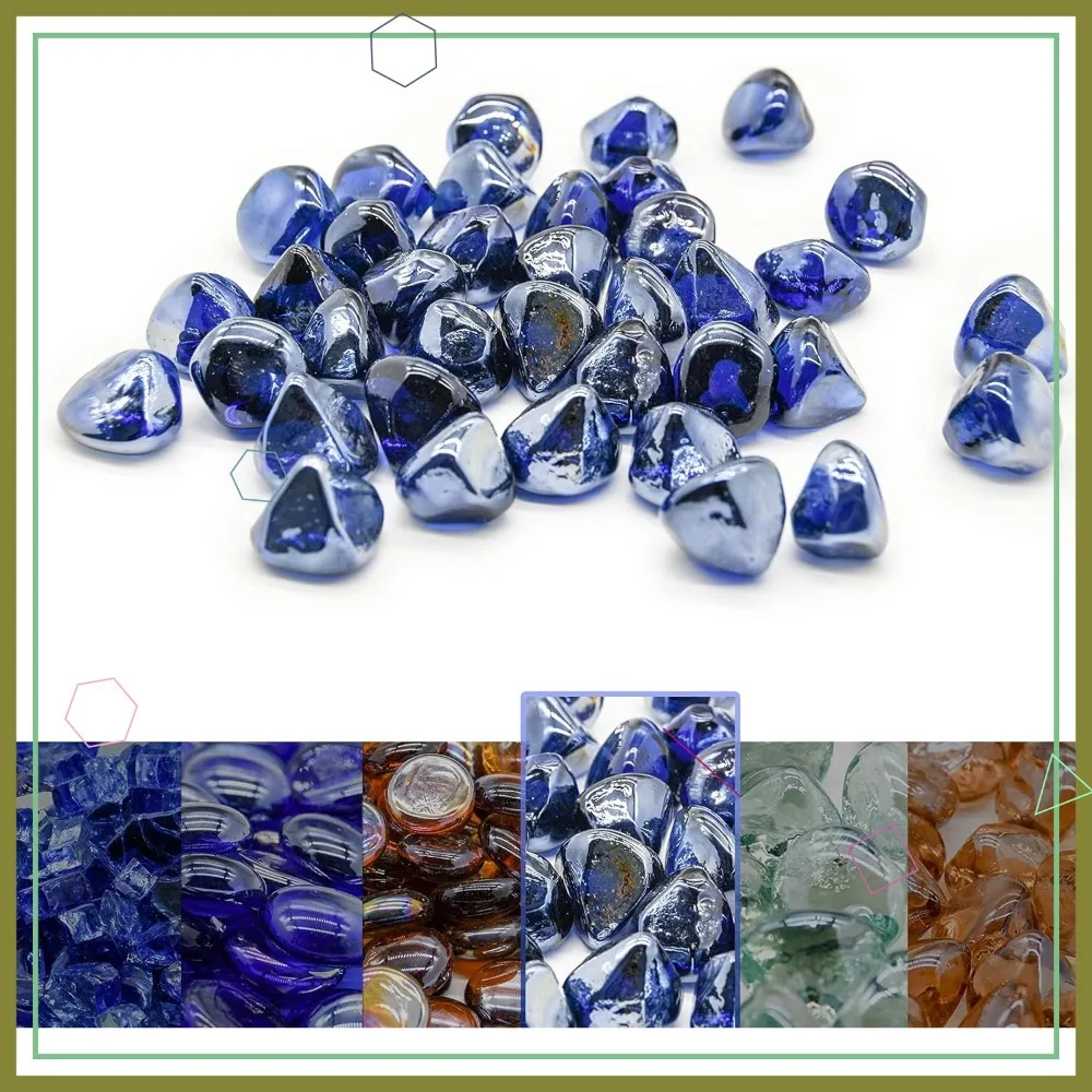 

1 Inch Diamonds Fire Glass for Gas or Propane Fire Pits, Cobalt Blue Luster, 20-Pound Bag