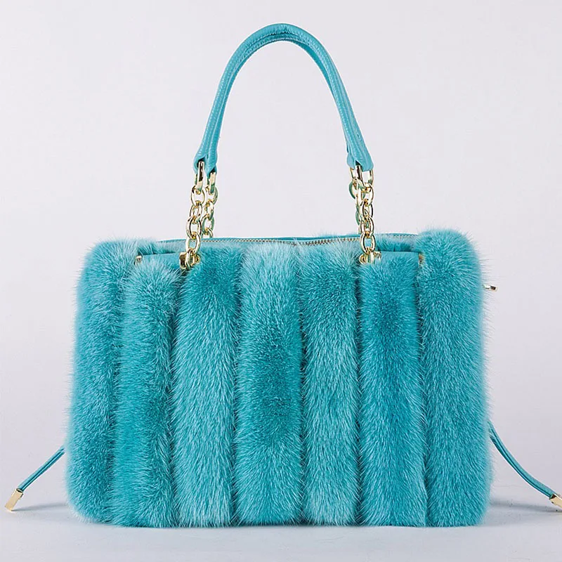 

Pure Mink Fur Soft Square Large Capacity Handbag Simple Stylish Ladies Handbag Luxurious For Women