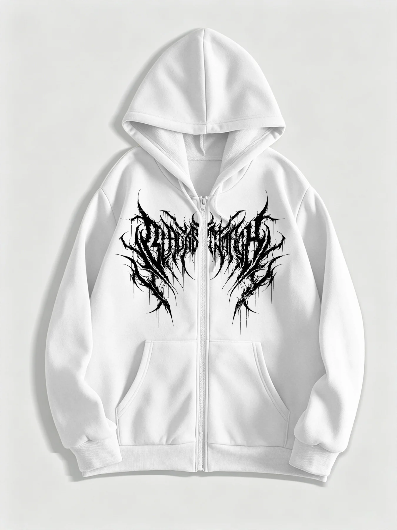 Men's dark, spiky, thorny, extreme printed zipper sweater for autumn and winter - casual loose hooded long sleeved shirt
