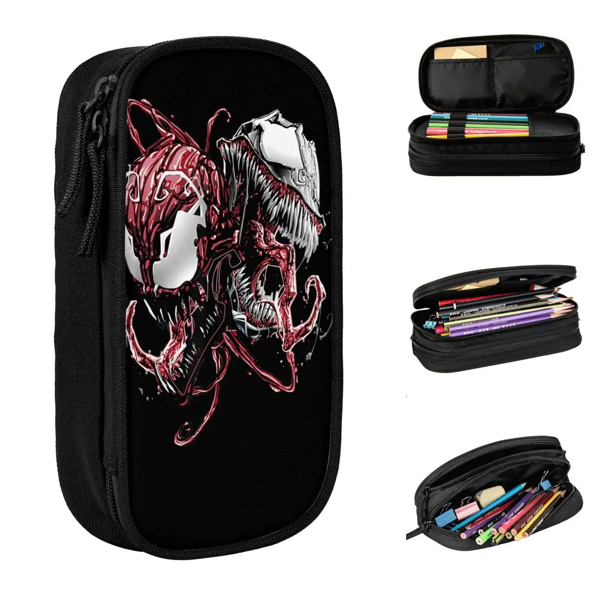 Comics Venom And Carnage Split Villain Portrait Pencil Cases Pen Box Bag Girls Boys School Supplies Gifts Pencilcases