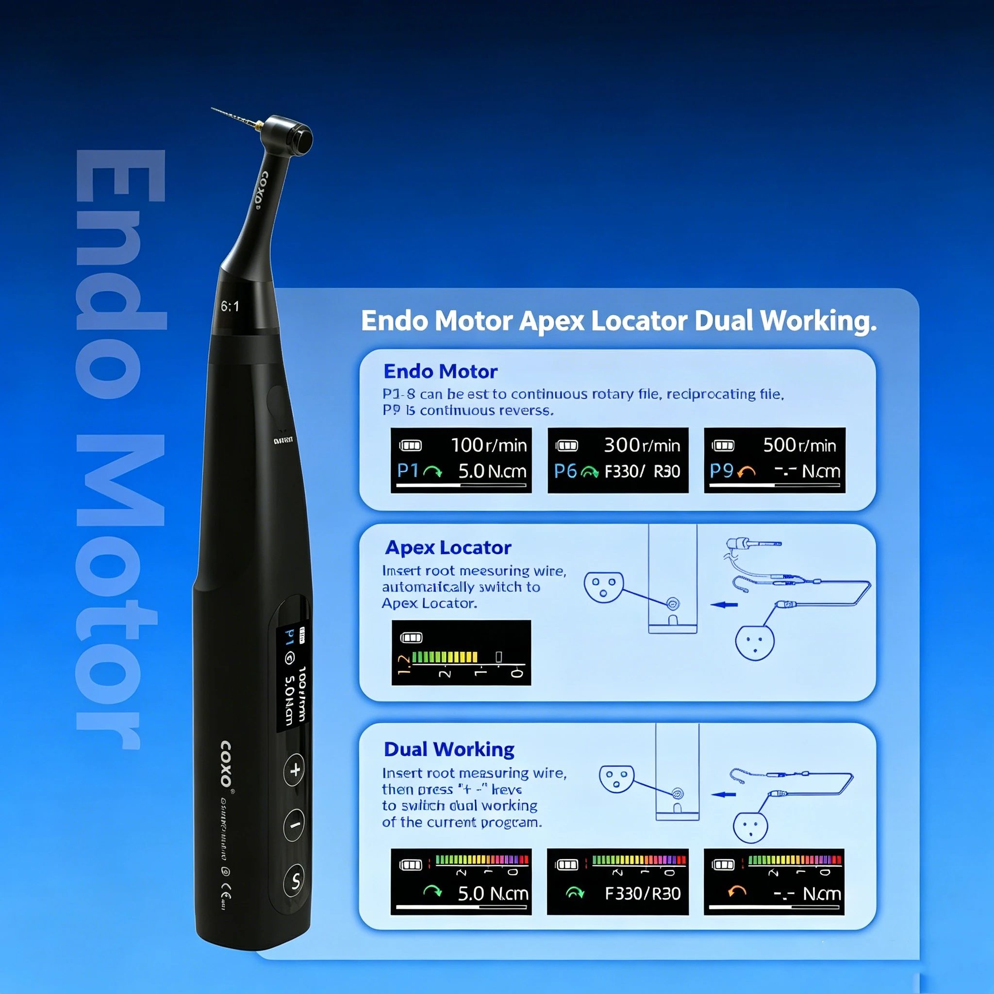 COXO C-SMART MINI AP+Dental Brushless Endo Motor with 6:1 MINI Insulated Contra Angle Dental Apex Locator & Endodontic equipment