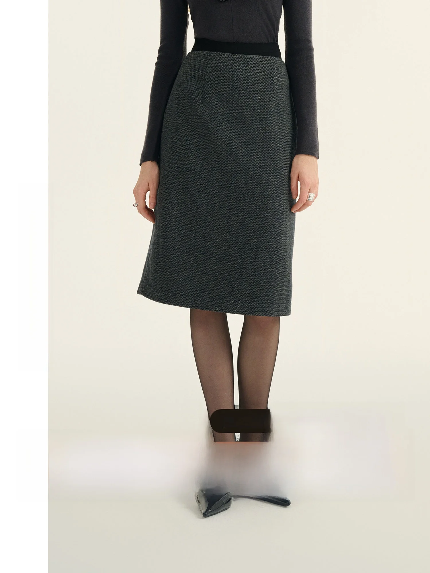

since Then Grey Woolen High Waist Straight Cut Midi Skirt Women's Fashion Autumn Commute Dress Elegant Simple Color