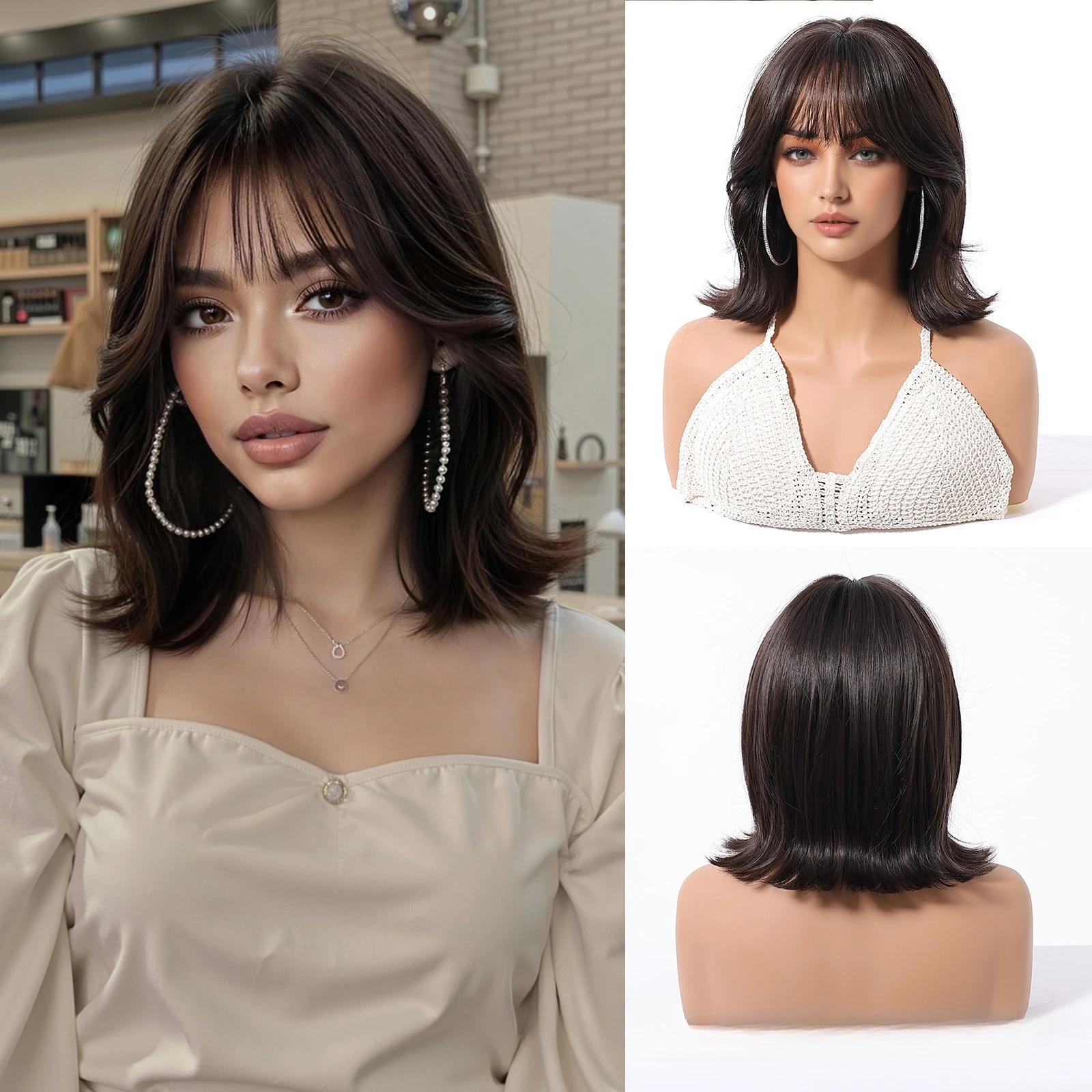 Women European Style Short Bob Full Wig Natural Look Easy Shape Daily Fashion Wig