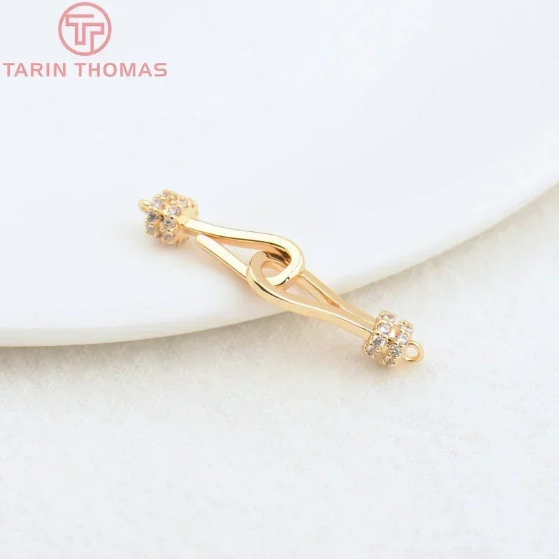 (3968) 15x6MM 15.5x4.8MM 24K Gold Color Brass with Zircon Charms Bracelet Connector High Quality Diy Jewelry Accessories