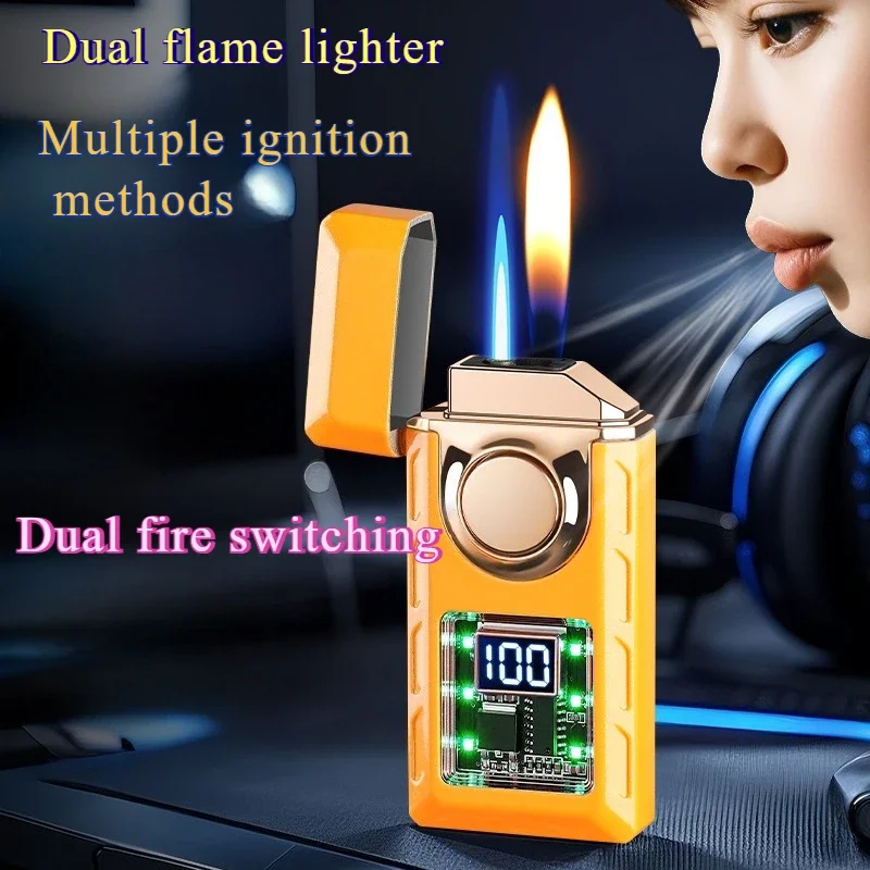 I Creative Voice Controlled Ignition Gas Lighter Color Light Battery Display Open Fire Switching Jet Fire USB Electric Lighters
