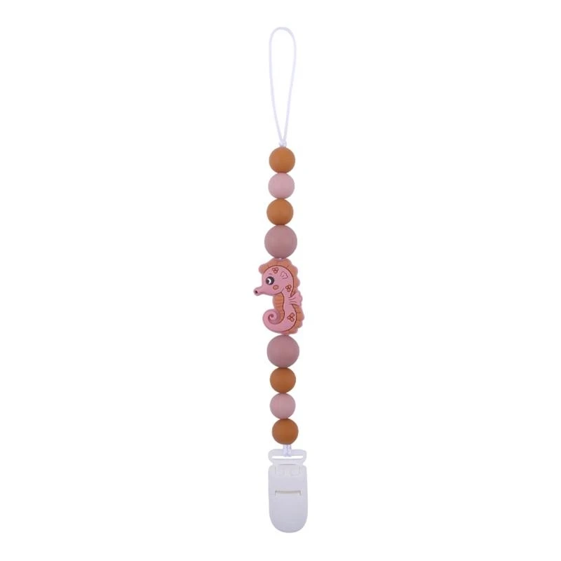 R6FD Bead Pacifier Clips Silicone Teether Holder Newborn Soother Chains for Baby