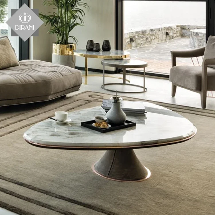 Luxury Leaf Shape Coffee Table Sets Living Room Stainless Steel Furniture Marble Glass Coffee Side Tea Table