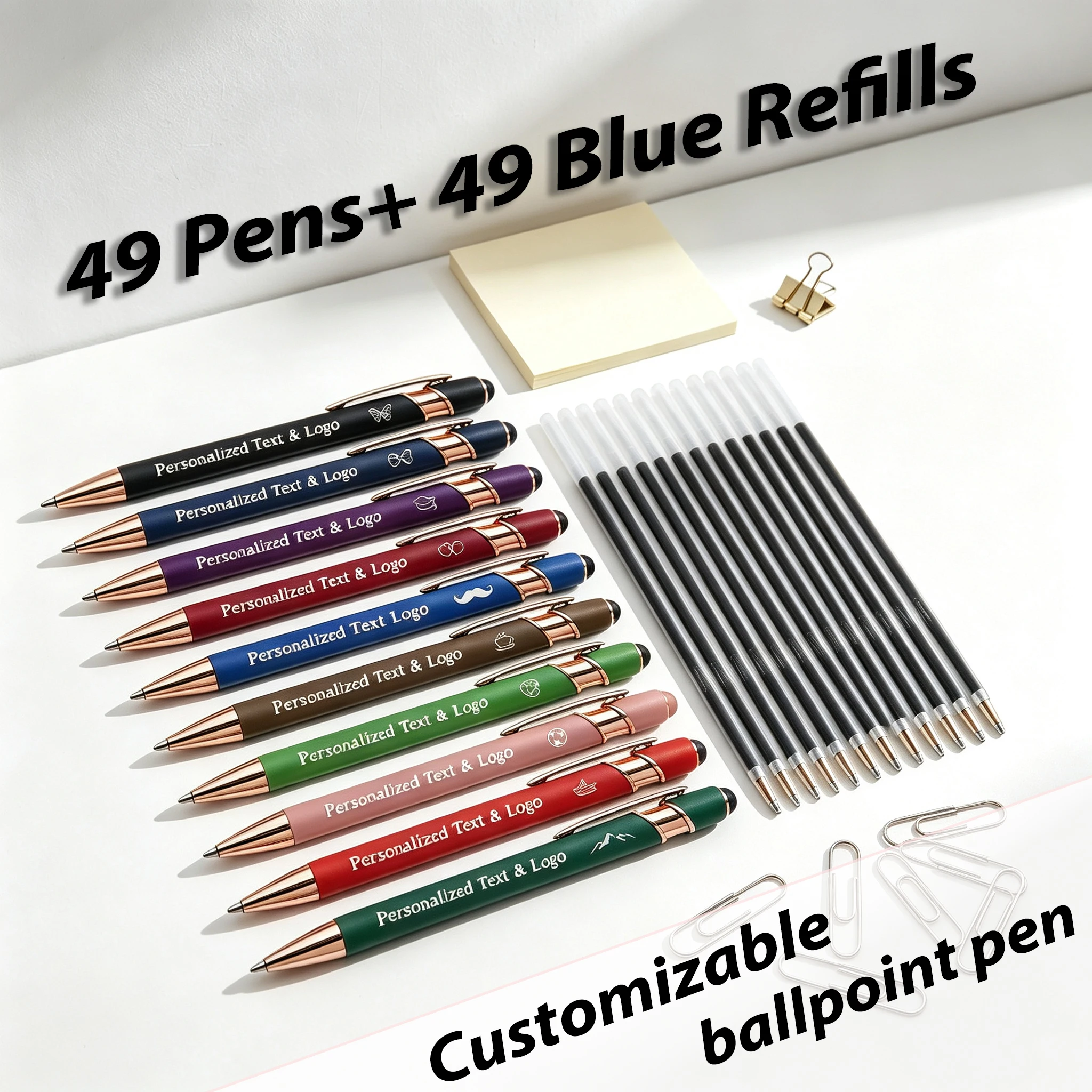 Customizable Engraved round Ballpoint Pen Set with Blue Ink 98/198pcs Business Anniversary Gifts Smooth Touchscreen Function 10