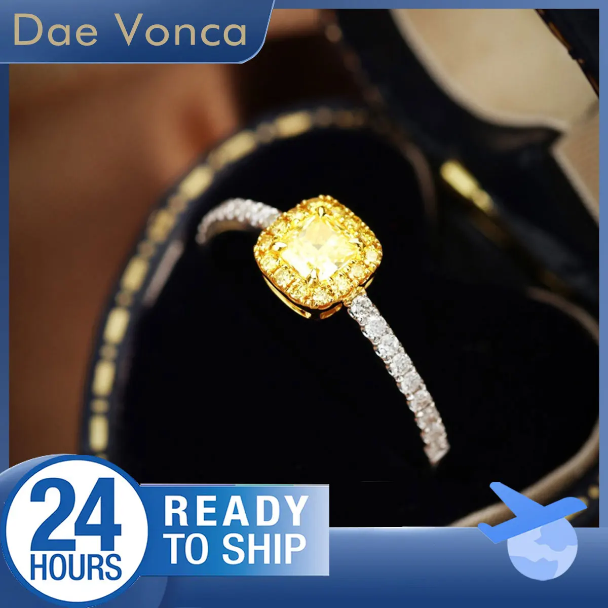 

Yellow Halo Diamond Ring 18K White & Yellow Gold Fancy Yellow Cushion Natural Diamond Ring Pavé Set Diamond Ring For Engagement