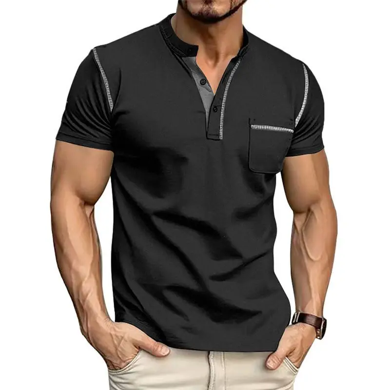 Harajuku 2026 Men's Independent Summer New Henry Cross-border Short-sleeved Polo Casual Streetwear Men Oversized T Shirt