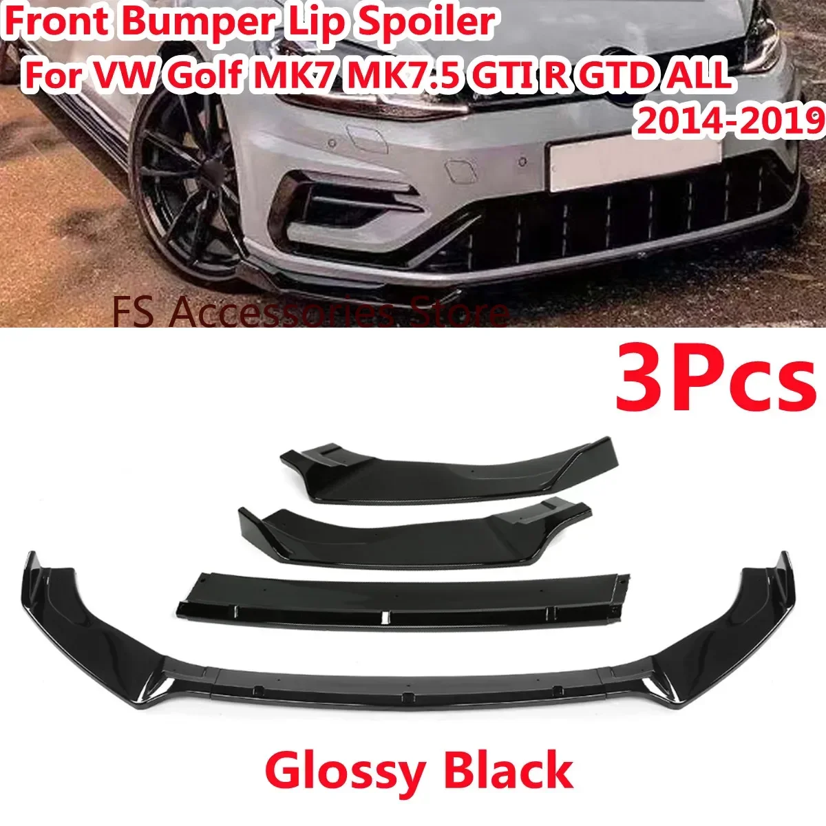 

Glossy Black Front Bumper Lip Splitter Guard Protector Body Kits For Volkswagen For VW Golf MK7 MK7.5 GTI R GTD ALL 2014-2019