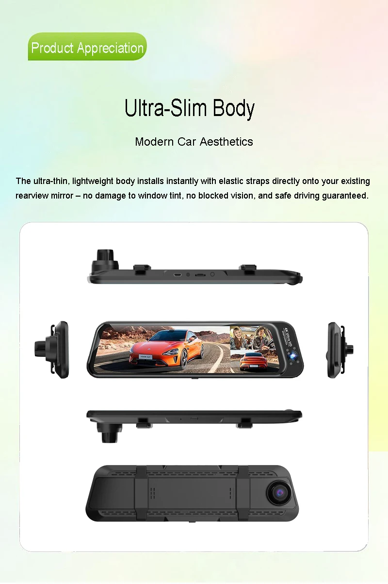 3-Linsen-Fisheye-Streaming-Dashcam 4K mit Volltouchscreen, App-Steuerung, 24-Stunden-Parkmodus, Bewegungsmelder, G-Sensor, Zeitraffer und Datenschutz-Aufnahme – Detail 19