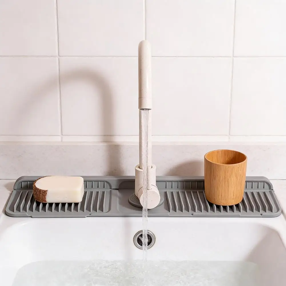 Kitchen Faucet Mat Kitchen Sink Splash Guard Silicone Kitchen Sink Faucet Mat with 7° Slope Self-draining Splash for Splash