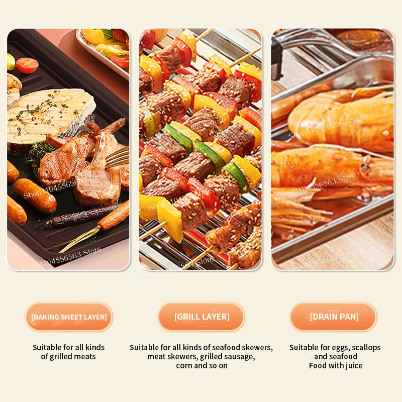 Zibo Electric Grill Pan - Multi-Function BBQ Rack with Skewer Roasting & Frying System