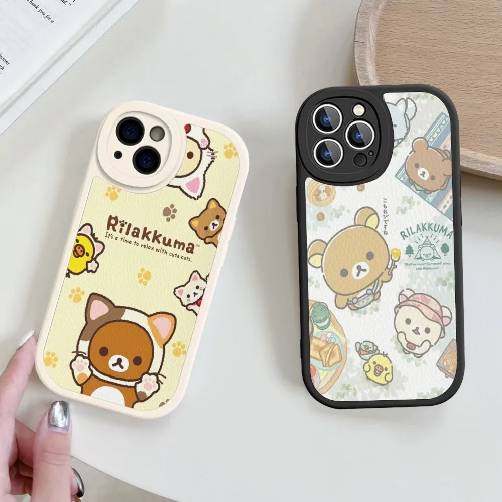 Cute Cartoon R-Rilakkuma Phone Case Hard Leather For iPhone 16 15 14 13 12 Mini 11 14 Pro Max Xs X Xr 7 8 Plus Fundas