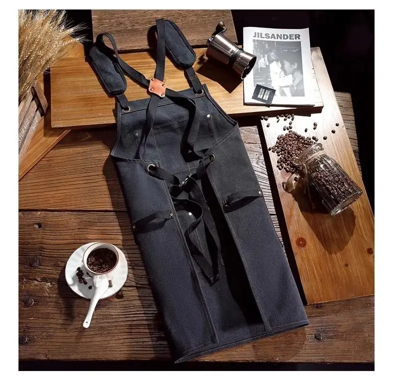 Customized Logo For High-end Coffee Shop Apron Milk Tea Bartender Waterproof Work Clothes Apron Printed For Men And Women