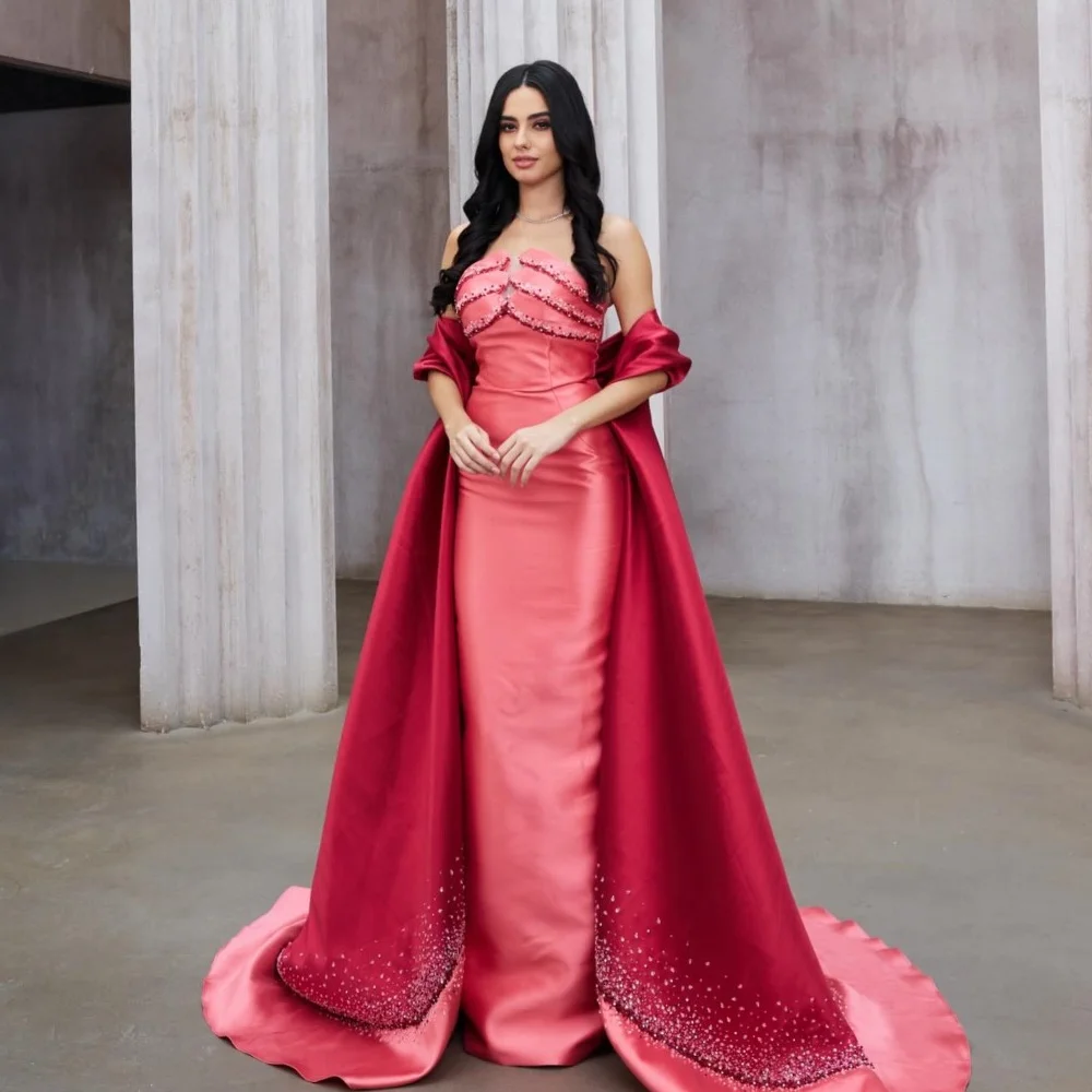 Customized Sparkle Intricate Beading Sequined Rhinestone Pleat A-line Strapless Floor-Length Evening Dresses For Birthday Party