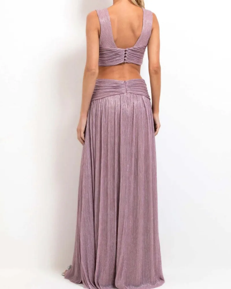 Damen Glitzer-Korsett Maxi-Abendkleid mit tiefem V-Ausschnitt, Cut-Out-Taille, ärmellos, formelles Partykleid, elegantes Ballkleid, Hochzeitsgastkleid – Detail 4