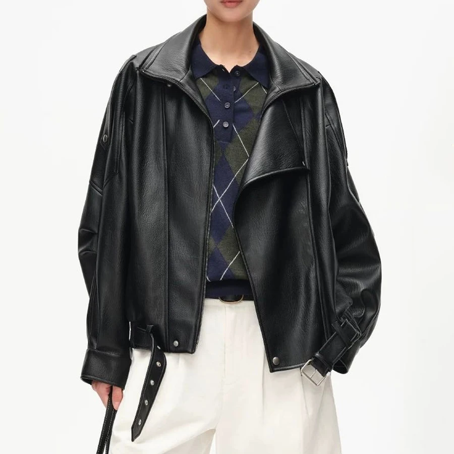 

Leather Bomber Jacket For Women Spring Jacket Luxury Brand Clothing Natural Sheepskin Coat