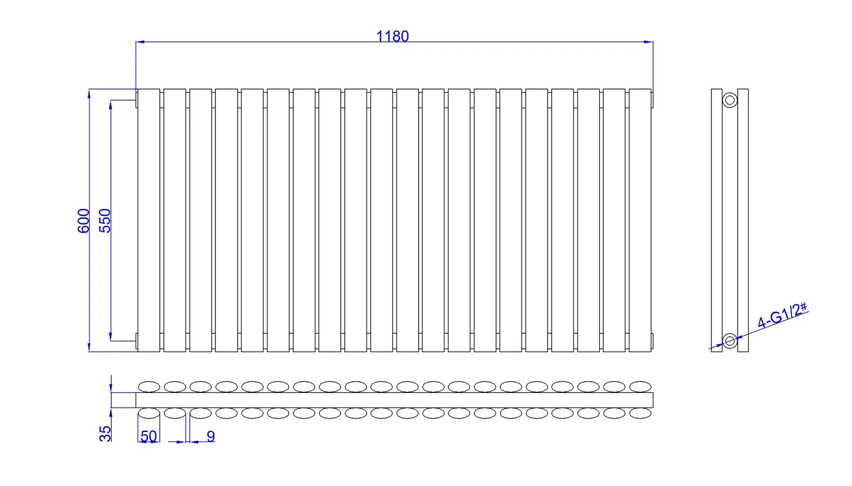 Best Quality Double Oval Column Horizontal Designer Radiator Low Carbon Steel Water Heating Radiator for Room Heating