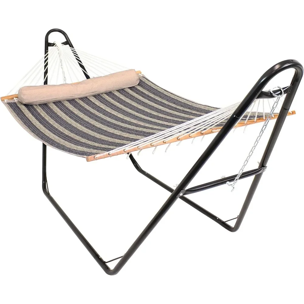 Double Quilted Fabric Hammock with Universal Steel Stand, 450-Pound Capacity, Hammock