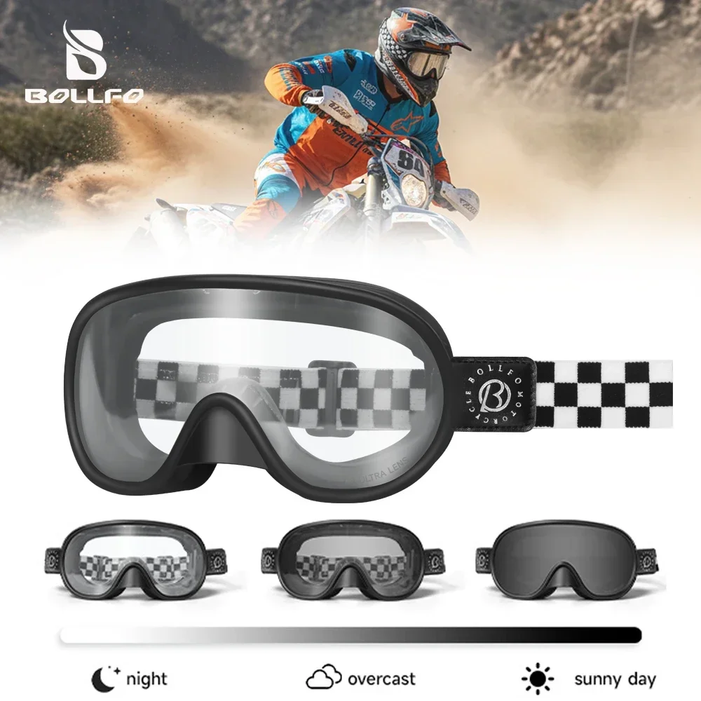 Vintage Motorcycle Goggles Over Glasses Photochromic UV400 Dirt Bike Goggles for Men Women Dual-Cycle Defogging Racing Glasses