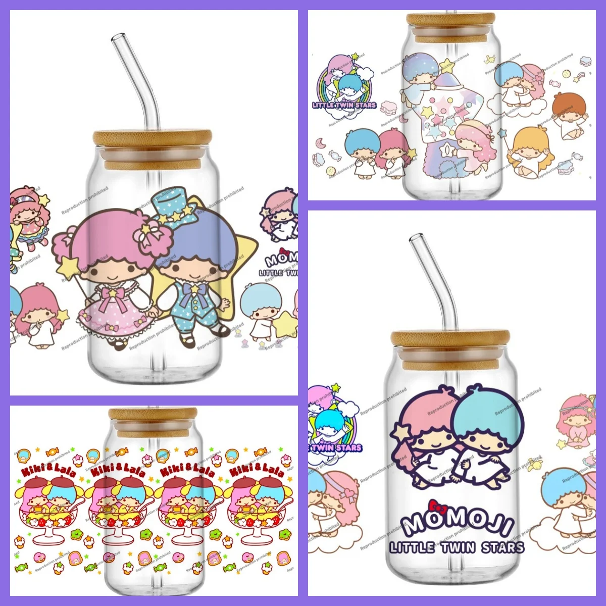 

Новые обертки для чашек Little Twin Stars Kiki Lala UV DTF для водонепроницаемых наклеек UVDTF на 16 унций для очков, чашек, наклеек на кружку «сделай сам»