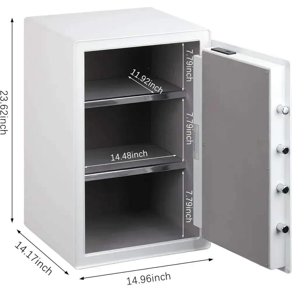 Large Home Safe with Waterproof Interior, Heavy-Duty Digital Lock, Drawer and Removable Shelf for Valuables (White, Fingerprint-